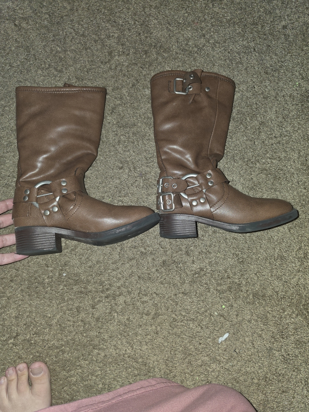 Link Brown Mid-Calf Buckle Heeled Kids Boots